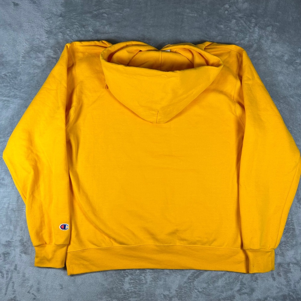 Champion Navy Est 1775 Hoodie Yellow Pullover Sweatshirt Mens Medium - Picture 2 of 6